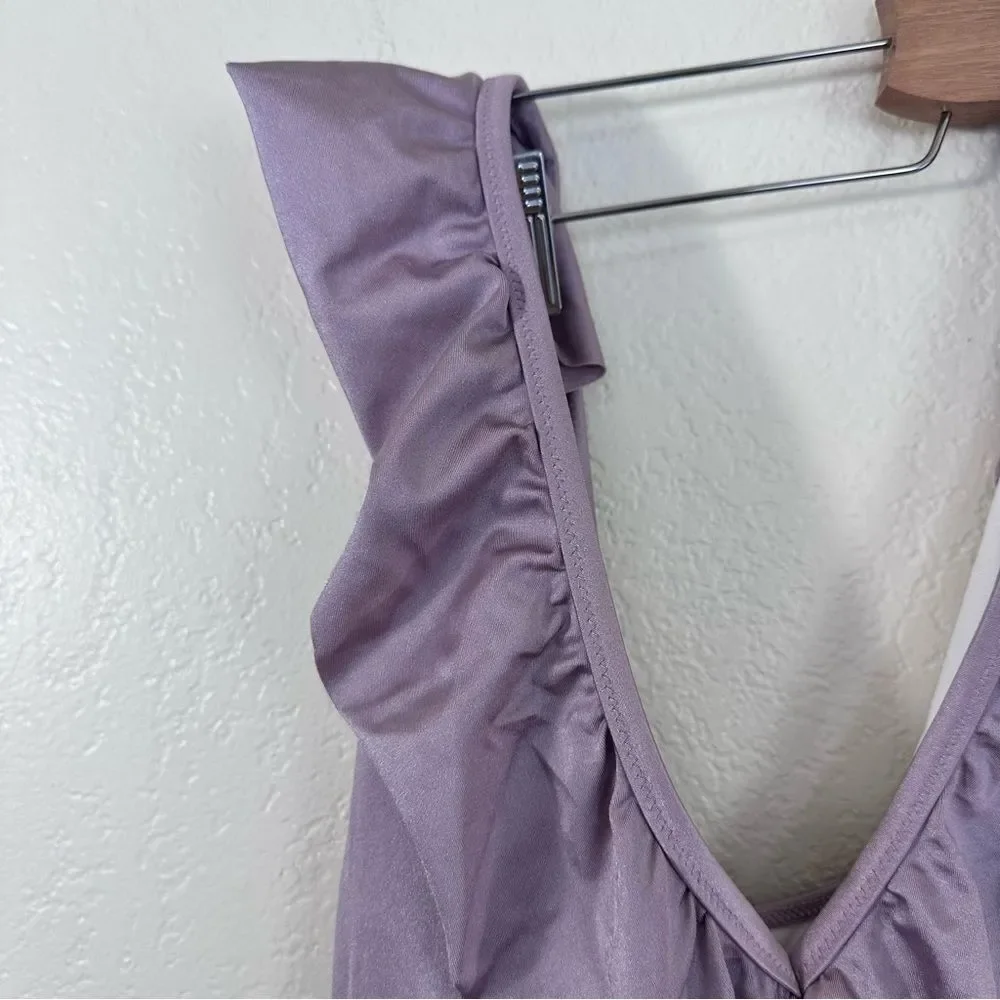 PINK VS Shine Ruffle One Piece Swimsuit in Metallic Lilac Size S